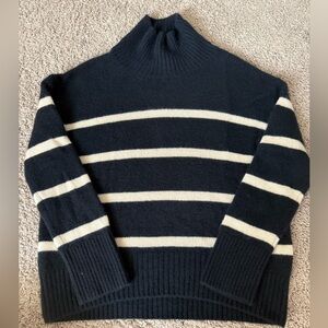 100% Cashmere Black and Cream Striped Turtleneck Sweater